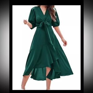 GRACE KARIN Womens V Neck Ruffle Wrap Dress Tie Front High Waist Flowy NWT XL